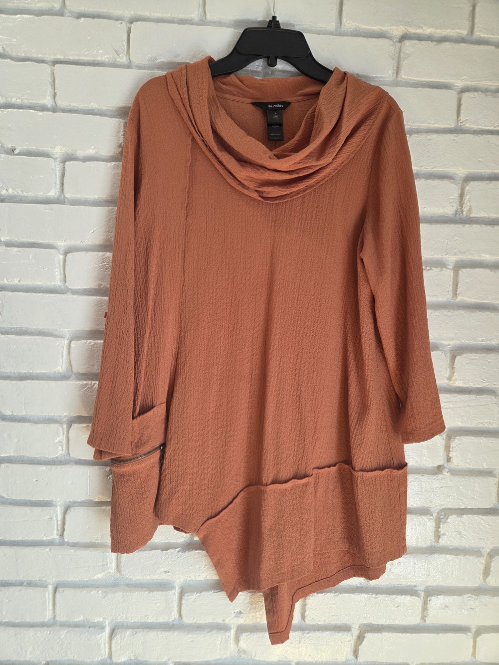 Ali Miles Rust Asymmetrical Cowl Tunic